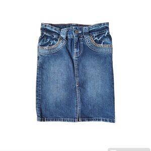 Von Dutch Y2K Denim Pencil Skirt Gold Studded Mini Edgy XS